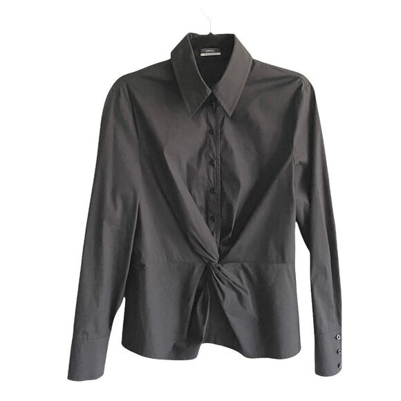 Orwell Black Popover Shirt Button Front Twist Stretch Shirt Blouse 12 - Picture 1 of 4